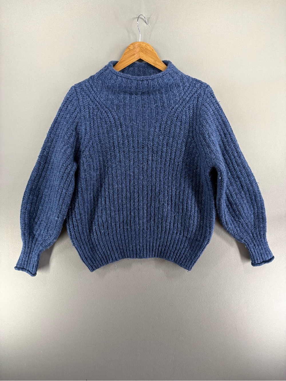Madewell Women Mockneck Wool Blend Chunky Knit XS Pullover Blue Sweater